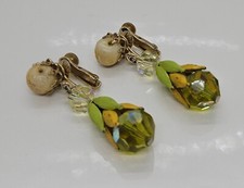 Vintage Vendome Earrings Rhinestone Enamel Clip On Estate Find Flower Design 2"