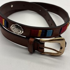 Vintage Fossil Sz M Brown Leather Belt Red Yellow Blue Concho Southwest