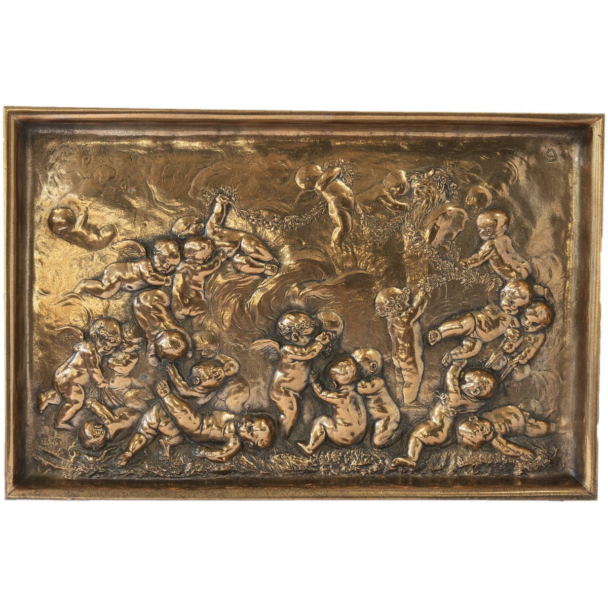 46,5 x 30,3 cm - Jean Denis Larue (1815-1893) Bronze Relief Putto Cherub Paris