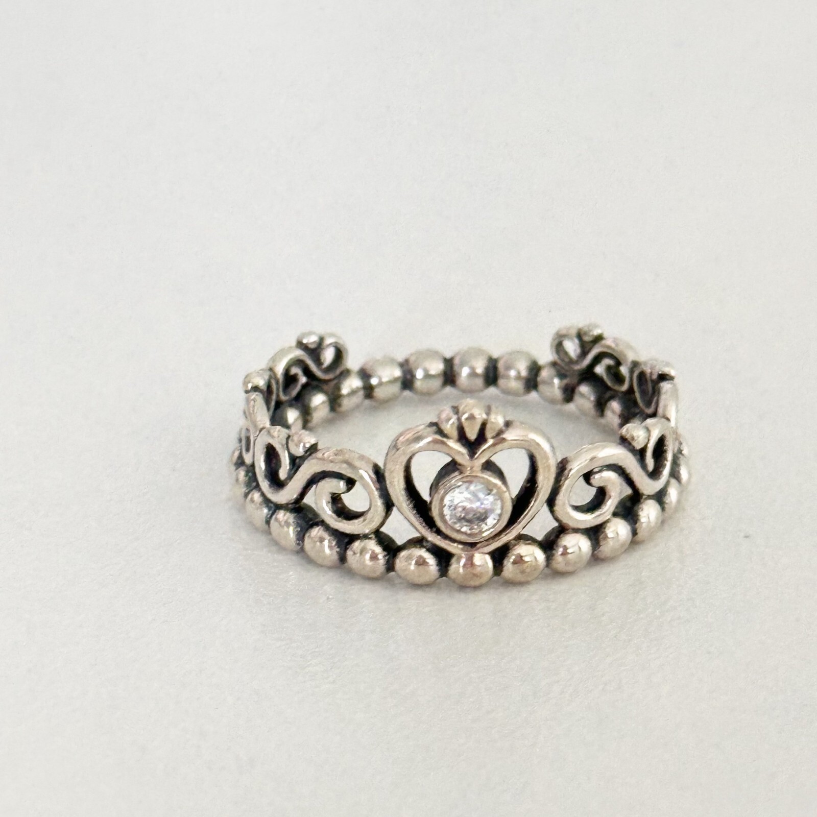 Pandora Sterling Silver Princess Tiara Crown Heart CZ Ring Size 6