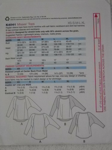 Prendas para el torso manga raglán Misses tallas XS-XL Kwik coser 4041 patrón de costura * - Imagen 2 de 2