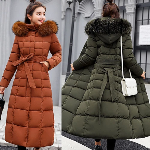 Damen Winter Warm Mantel Puffer Fellkragen Lang Stepp Parka Damen Kapuze Jacke - Bild 1 von 23