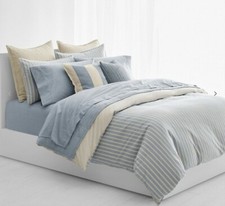 RALPH LAUREN GRAYDON BOLD STRIPE 3pc F/Q DUVET SET DUNE CHAMBRAY NIP 575