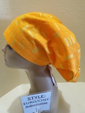 African Print Metallic Orange Women's Euro/Chef Surgical Scrub Hat/Cap Handmade