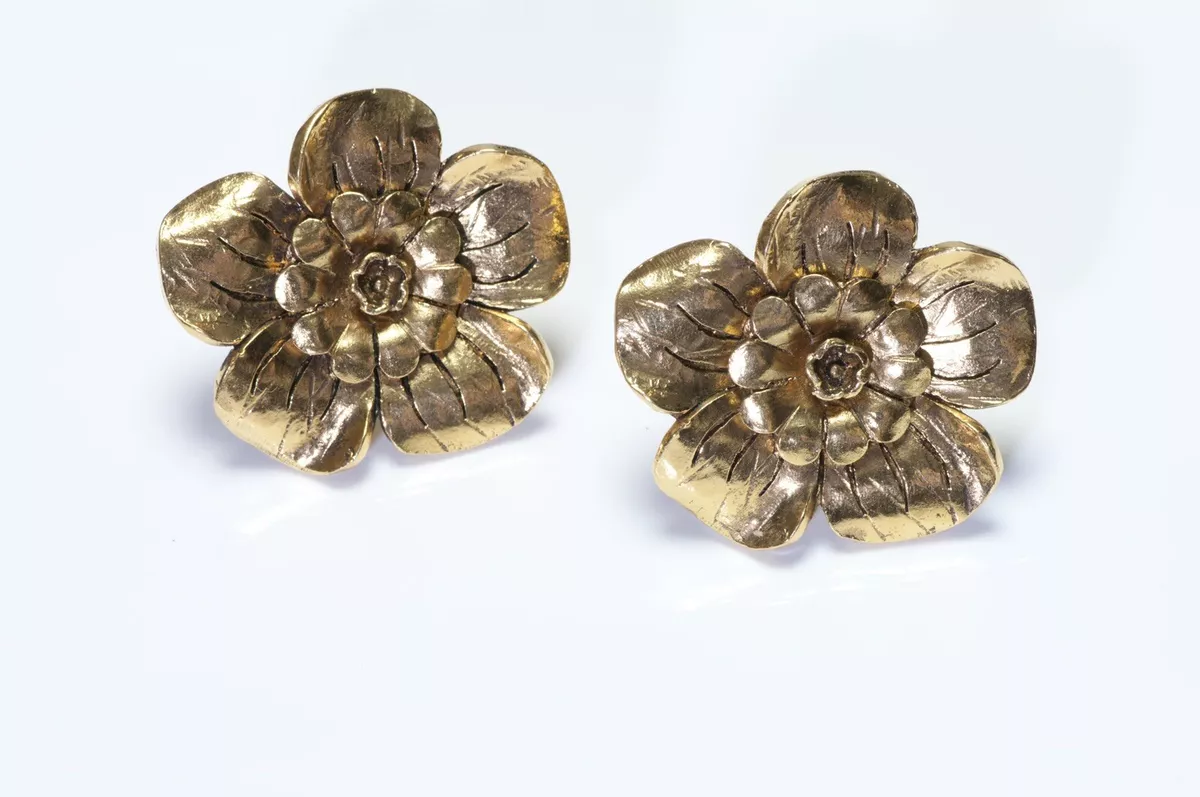 Vintage Chanel Large Gold Camellia Earrings