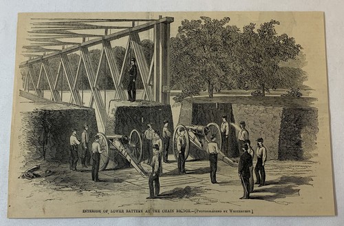 1861 magazine engraving~ INTERIOR OF LOWER BATTERY AT CHAIN BRIDGE Washington,DC