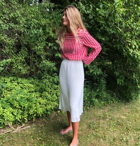 J Crew Womens 10 Maddie Striped Funnelneck Top in Cotton Poplin Cerise Red - 第 1/5 張圖片