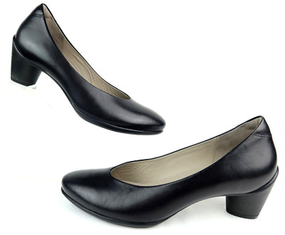 ECCO Sculptured 45 Leather Block Heeled Pump Black EU 40 US 9-9.5 MINT CONDITION