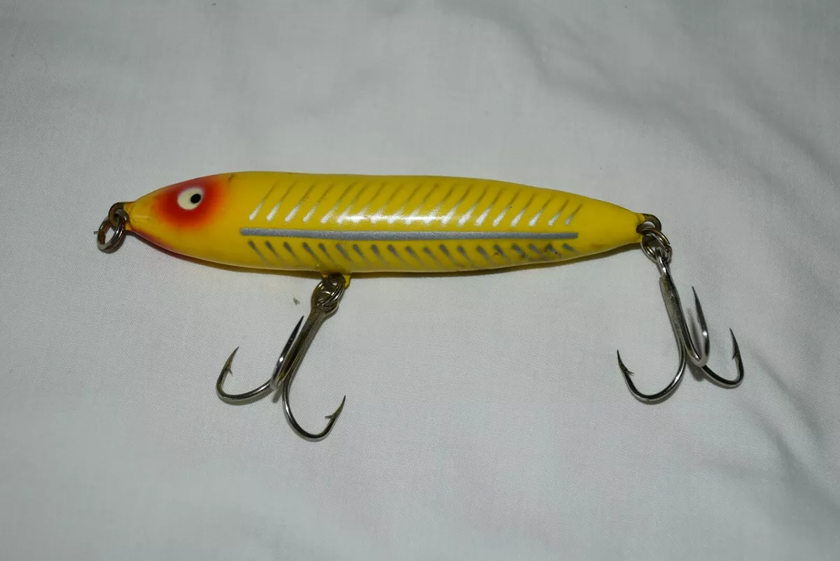 Vintage HEDDON 4 1/2 Yellow Shore Minnow Nose Tie ZARA SPOOK Fishing Lure  BASS