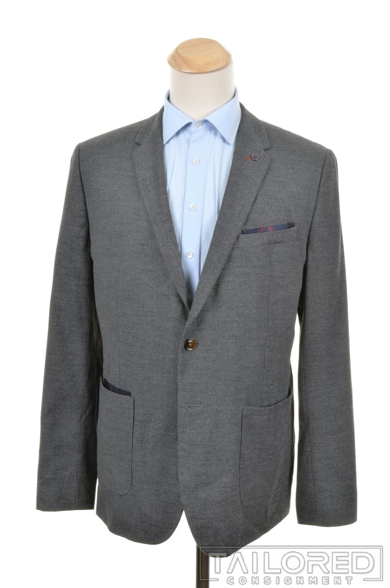 TED BAKER London Solid Gray Poly Blend Blazer Spo… - image 2