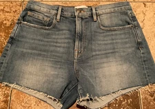 FRAME LE BRIGITTE DENIM RAW HEM SHORTS ( WOMENS 28 ) MEDIUM WASH DISTRESSED