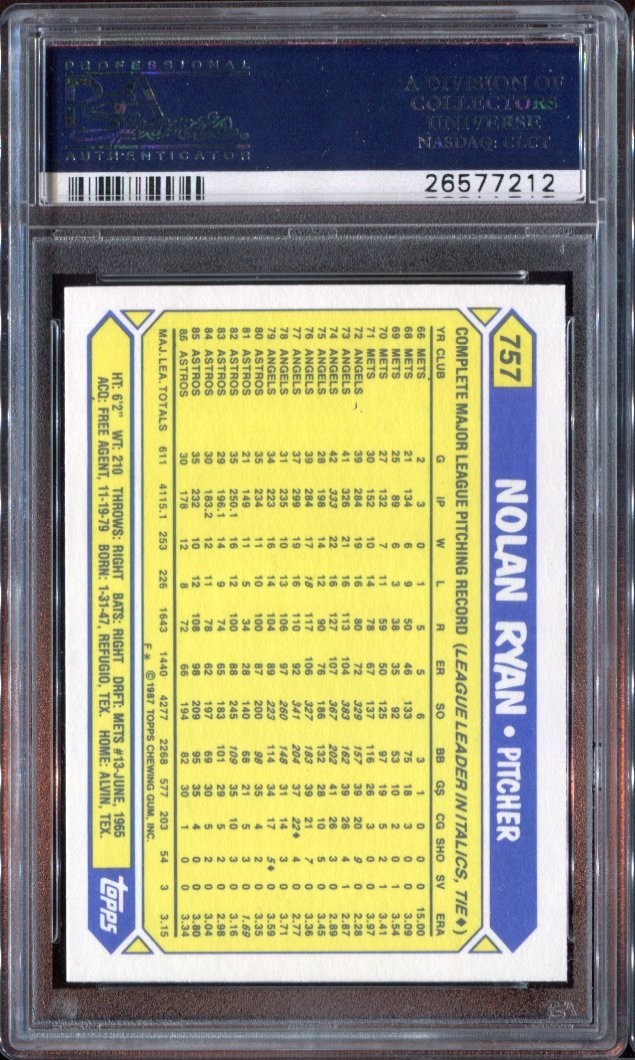 1987 TOPPS TIFFANY #757 NOLAN RYAN PSA 8 view 2