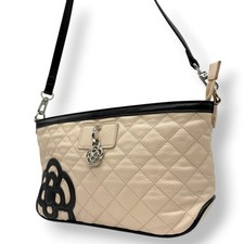 Autentica borsa a tracolla CLATHAS in pelle trapuntata bianca nera camelia