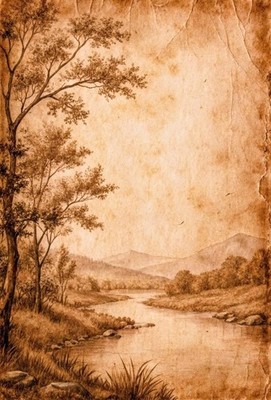 Landscape River Art Print Portrait Realism Nature Tree Illustration Unframed