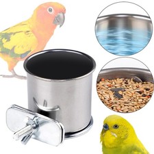 Bird Feeding Dish Cup Coop Cup with Clamp Holder Stainless Steel Bird Cage Water