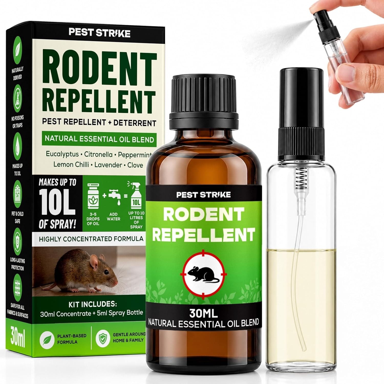 Essential Oil Rodent Repellent Makes 10L Mouse Rat Deterrent Spray Pet Safe