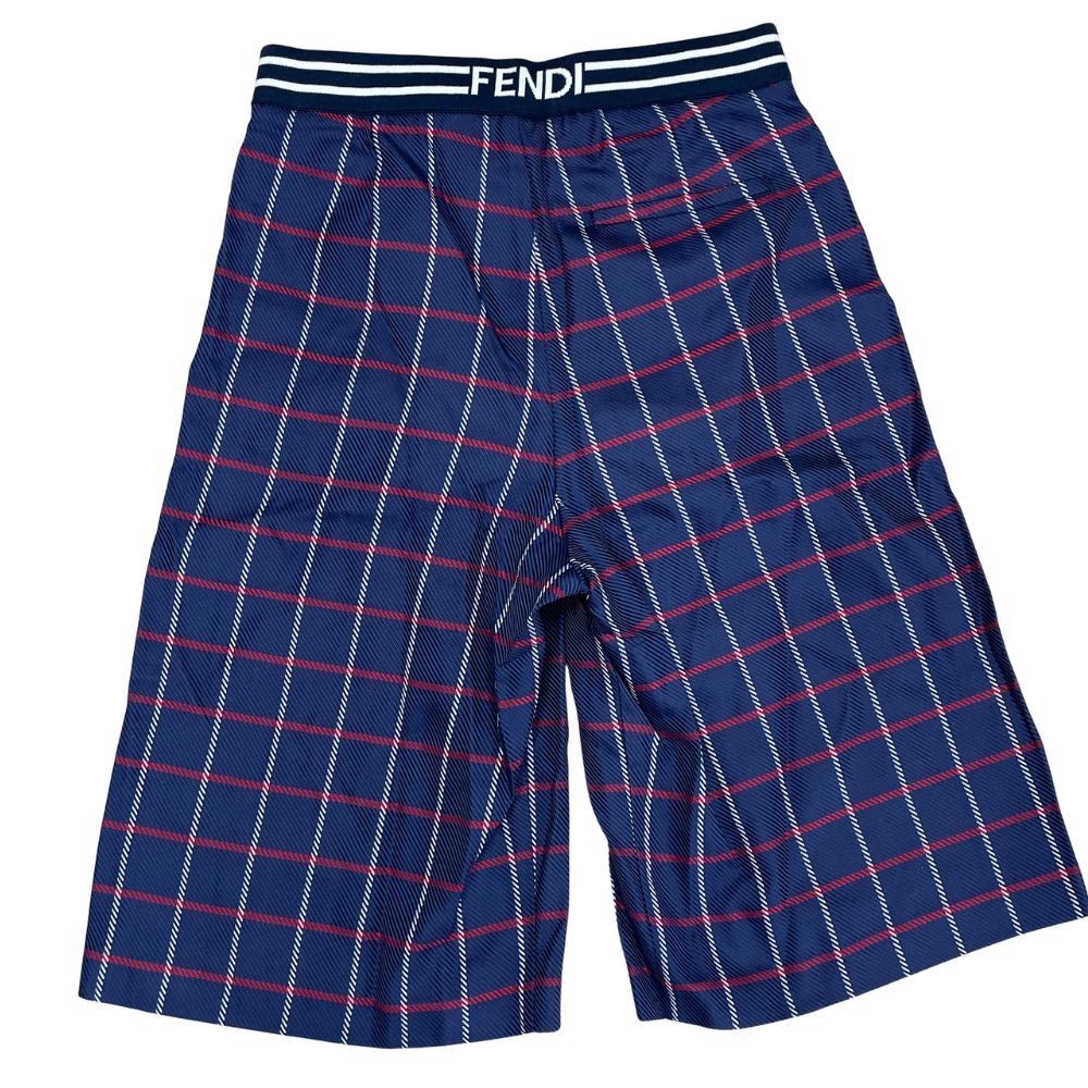 Fendi Kids Navy Check Logo Recycled Fiber Shorts Size 10A (140cm) New thumbnail 4