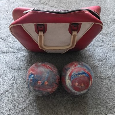 Vintage Paramount Duckpin Bowling Balls (two) + carrying case**