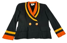 Vintage Viscardi Black Orange Yellow Double Breasted Rowing Blazer Women Size 14