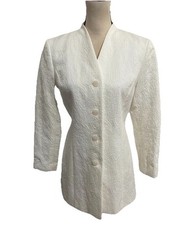 Talbots Women's White Textured Blazer Button Up Vintage Size 4