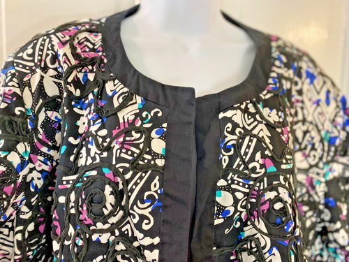 Trenz by Theresa Renz Jacket Womens 2X Multicolor Floral 3/4 Sleeve Open Front - Picture 2 of 6
