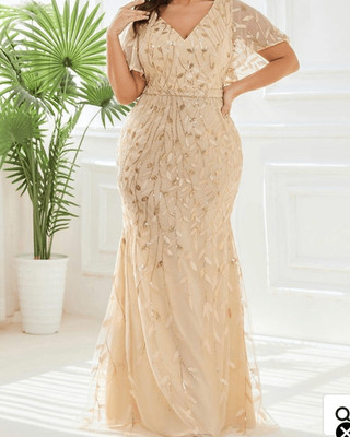 Ever Pretty  V Neck Leaf Sequined Fishtail Mermaid Evening Gown size 24