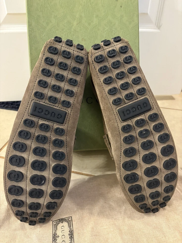 Mocasines de conducción Gucci Choc de cuero caqui plateado Horsebit EU 10 101133 Foto 3 de 4