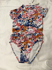 Janie and Jack Girls Floral 2-Piece Swim Set Size 6 Polyester/Spandex Lined
