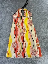 Trina Turk Dress Womens 4 Red Yellow Beige Silk Floral Blouson