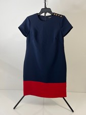 Lauren Ralph Lauren Two-Tone Button-Trim Crepe Shift Dress Women's Dress, Size 4