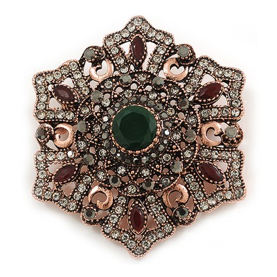 Vintage inspirierte türkische Stil Kristall Blume Brosche/Anhänger in Kupferfarben in