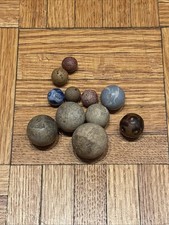 Lot of 11 Antique Clay Marbles   Mixed Sizes Early 1900s