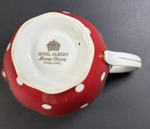 Royal Albert Bone China Polka Dot Series Red & White Footed Creamer, Bowl,Plate - Picture 16 of 21
