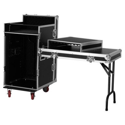 16U Rack Case 2U Drawer 11U Slant Mixer Top Two DJ Table with Casters TOYANDONA
