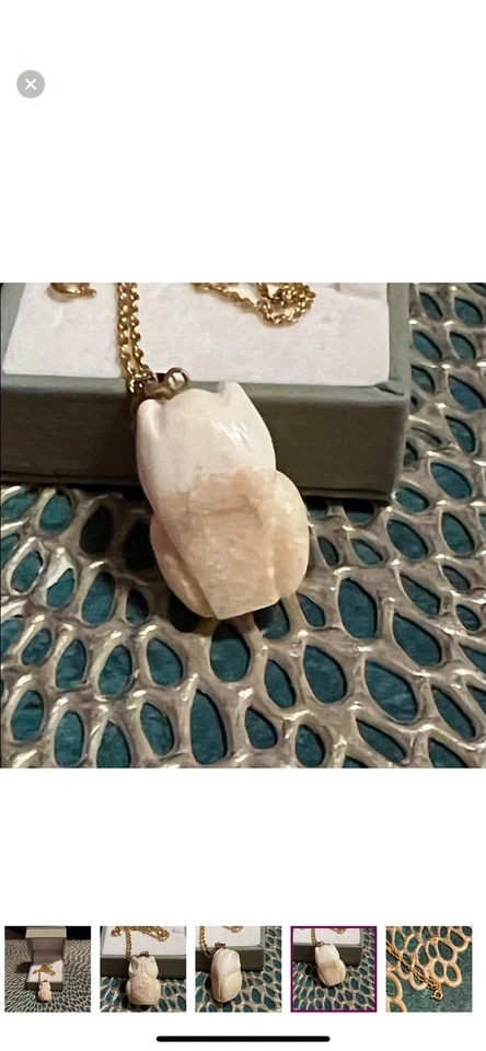 Collar de cadena de oro y búho marfil Foto 4 de 4