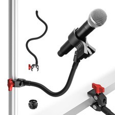 Gooseneck Microphone Stand, 19.69" Adjustable Mic Clip with 3/8" to 5/8" Adap...