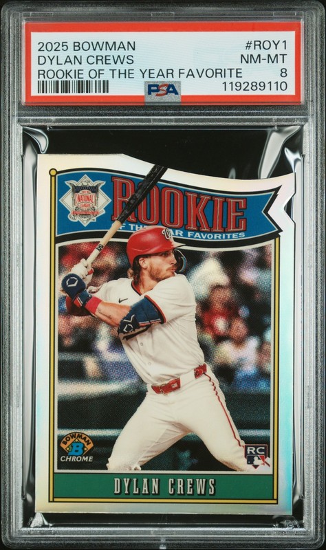 2025 BOWMAN ROOKIE OF THE YEAR FAVORITES #ROY1 DYLAN CREWS ROOKIE RC PSA 8