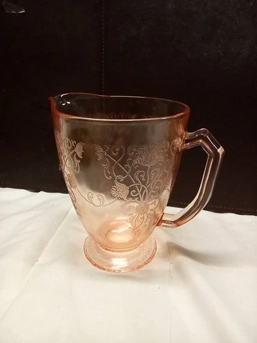 Vtg Hazel Atlas Pink Depression Glass Florentine Poppy Flower Pitcher 6.5 " Tall