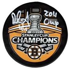 Dennis Seidenberg Signed Bruins 2011 Stanley Cup Puck w/ Insc. JSA Witness COA