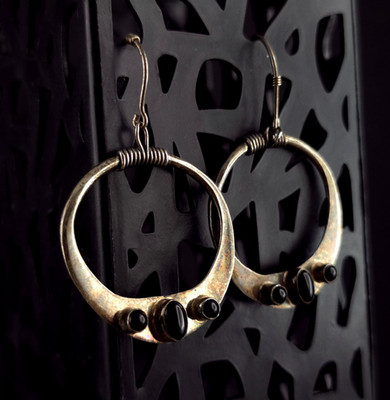 Ohrringe Silber Sterling Onyx schwarz Ohrhänger Ethno - attraktiv & markant