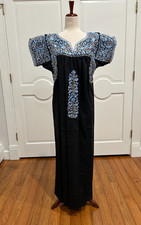 San Antonino Maxi Dress, Oaxaca Mexican dress. hand Embroidered. Silk Threads,