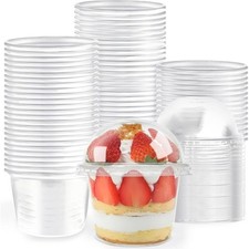 50 Pack 8 oz Clear Plastic Cups with Dome Lids Disposable Dessert Containers for
