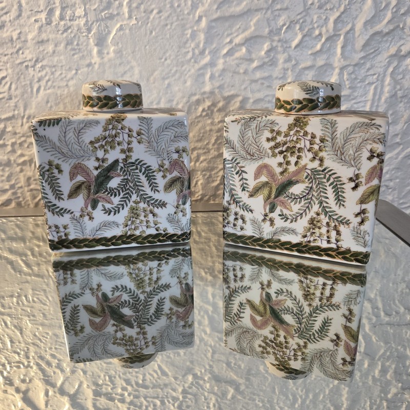 Pair of Vintage Ceramic Pottery Tea Caddies with lids signed boho decor wellness