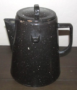 Vintage Black White Speckled Enamelware Coffee Pot 10 Cup Camping Cowboy Coffee