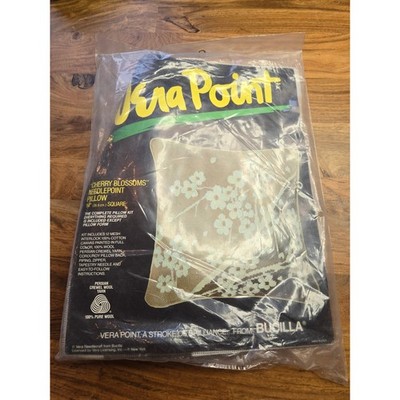 RARE Vintage Bucilla Vera Point Cherry Blossoms Needlepoint Pillow Kit 14''