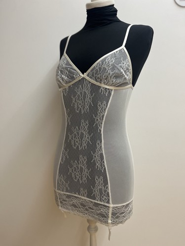 Vestido sin Mangas Babydoll SECRET para Mujer Blanco Encaje y Tul Satén Liguero Detalles S Nuevo con Etiquetas - Imagen 2 de 11