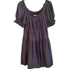 Old Navy Milkmaid Babydoll Dress M Blue Cottagecore Tiered Smocked Volcano Glass