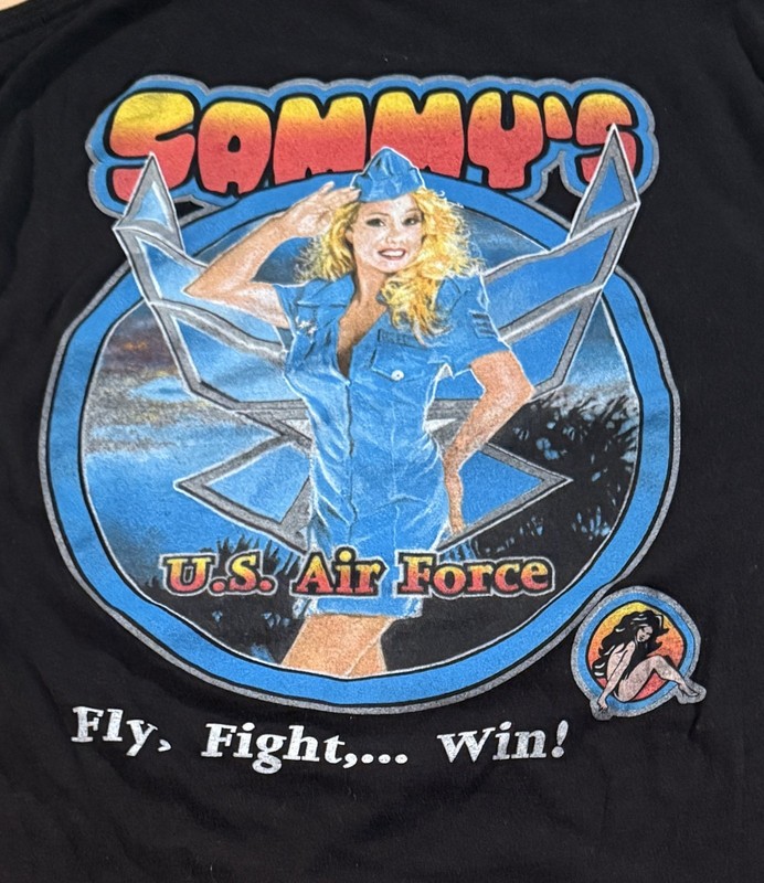 Vintage 90s Sammys Strip Club US Air Force Shirt L Rare Stripper Sex Pinup