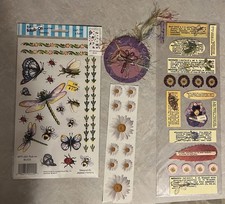 Scrapbook Embellishment Bugs Transfers Daisies Vintage Ephemera Flower 4 Pc Lot