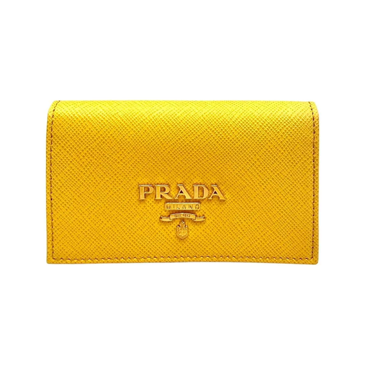 Prada Saffiano Yellow Leather Card Case Wallet 1MC122